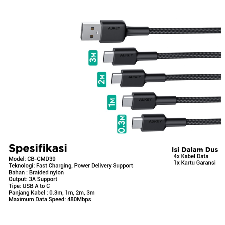 Kabel Charger Aukey CB-CMD39 USB A to C - 500869