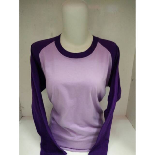 Kaos Raglan Panjang Ungu Muda - Ungu Tua | Cotton Shirt | Kaos Polos | Kaos Cewek