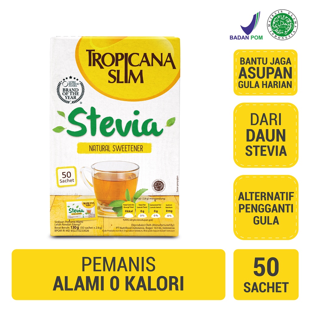 

Tropicana Slim Sweetener Stevia 50 sachet - Pemanis Alami untuk Batasi Gula