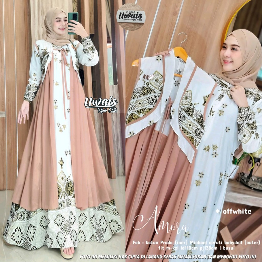 Amora Gamis Uwais Original Terbaru Gamis Remaja Muslimah Syari Jumbo Kekinian Size M XL LD 110