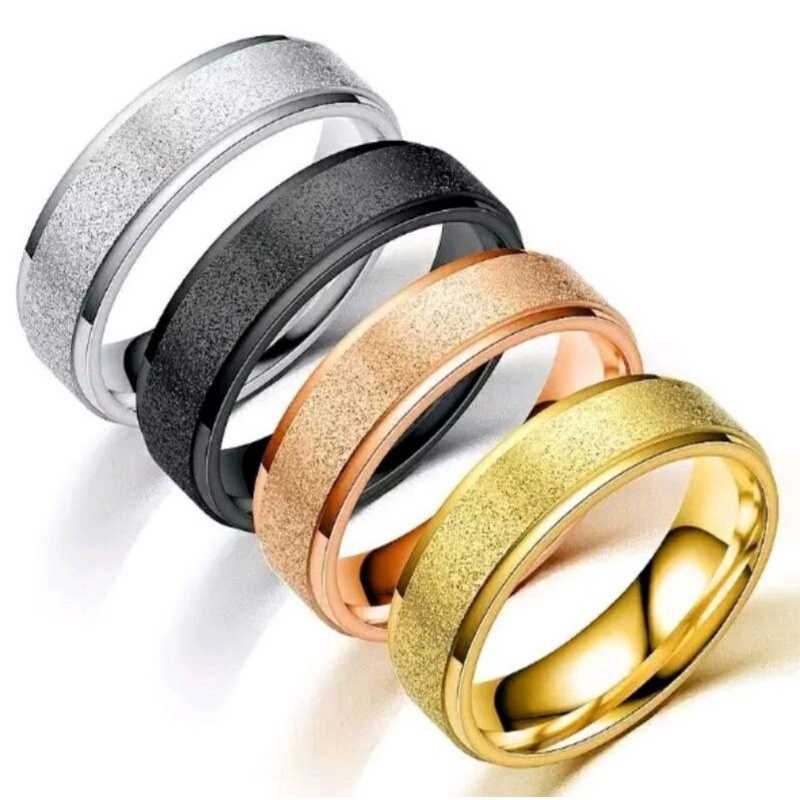 Cincin Titanium Pria Wanita Model Pasir Warna Hitam, Gold dan Silver