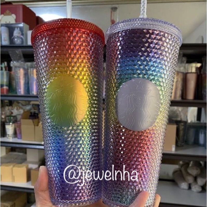 STARBUCKS RAINBOW BLING STUDDED TUMBLER yellow mint pelangi ruby pink tumblr blink venti 710 ml cup