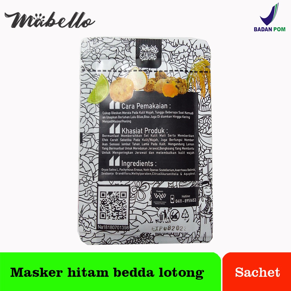 Masker wajah masker muka mabello bedda lotong