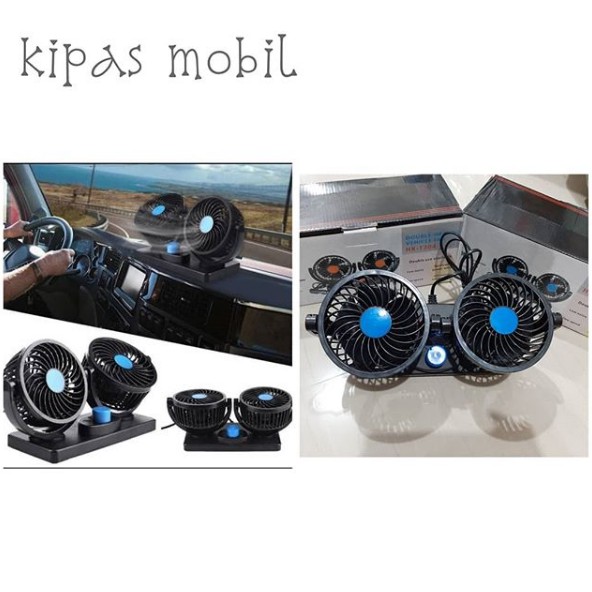 Kipas angin mobil double AC elektrik geleng 12volt putar 360