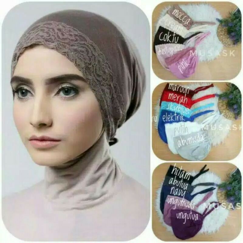 Ciput kaus renda tali/inner renda/inner Turki/inner hijab