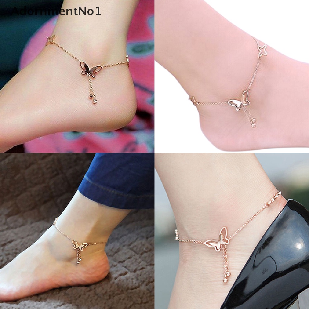 (AdornmentNo1) Gelang Kaki Rantai Rose Gold Liontin Kupu-Kupu Untuk Wanita Butterfly