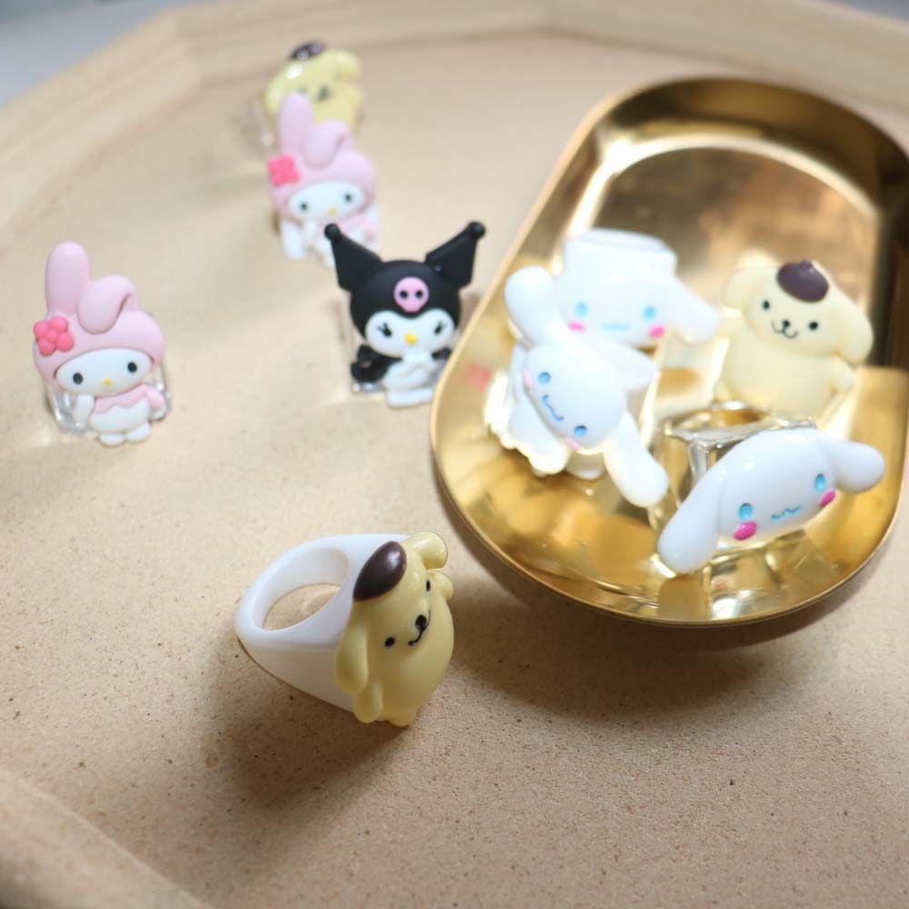 Mxbeauty Cincin Jari Desain Kartun My Melody Pudding Dog Kuromi Kelinci Bahan Resin Transparan Gaya Korea Untuk Wanita