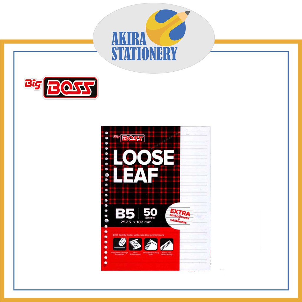 

Loose Leaf BIG BOSS B5 50 Ruled - 26 Holes / Kertas Binder File BIGBOSS Boxy Bergaris Isi 50 Lembar ( PAK )