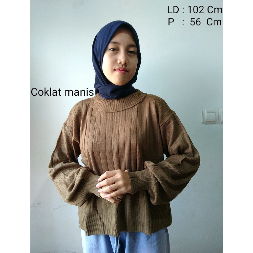 Arsyilla Sweater Rajut Wanita Turtel Neck Lengan Balon - Sweater Rajut WanitaTerbaru 2021 Kekinian -