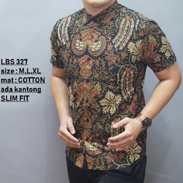 Baju Pria Kemeja Pendek Batik Slim Fit Simple Modern Kerja Kantor Kondangan Lbs 327