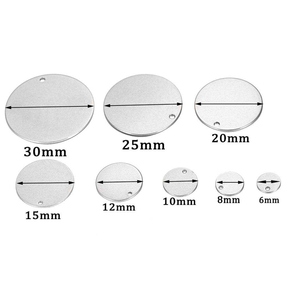 10-50pcs/lot 6-30mm Stainless Steel Round One Hole Charms Pendants Dog Tag For DIY Jewelry Making Findings Bracelet Supplies