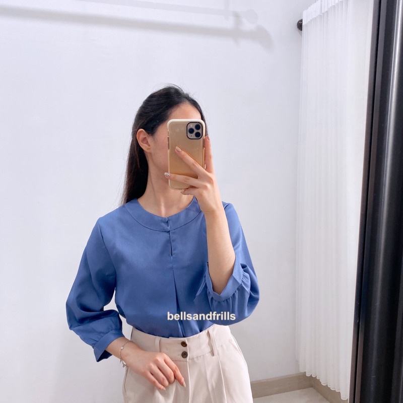 NYLA Blouse Kantor Korea 3/4 Sleeves Blus Jumbo Tunik Big Size A20-1958-royal blue