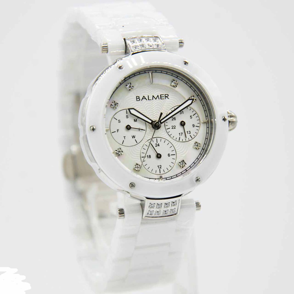 jam tangan wanita Balmer Original keramik B.7937LS Pth/D33650H-putih silver