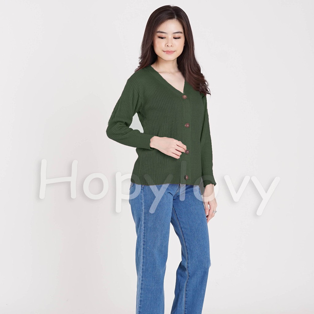 HOPYLOVY SALE - Cardigan Rajut Salur Kancing Batok Cardi Valeno