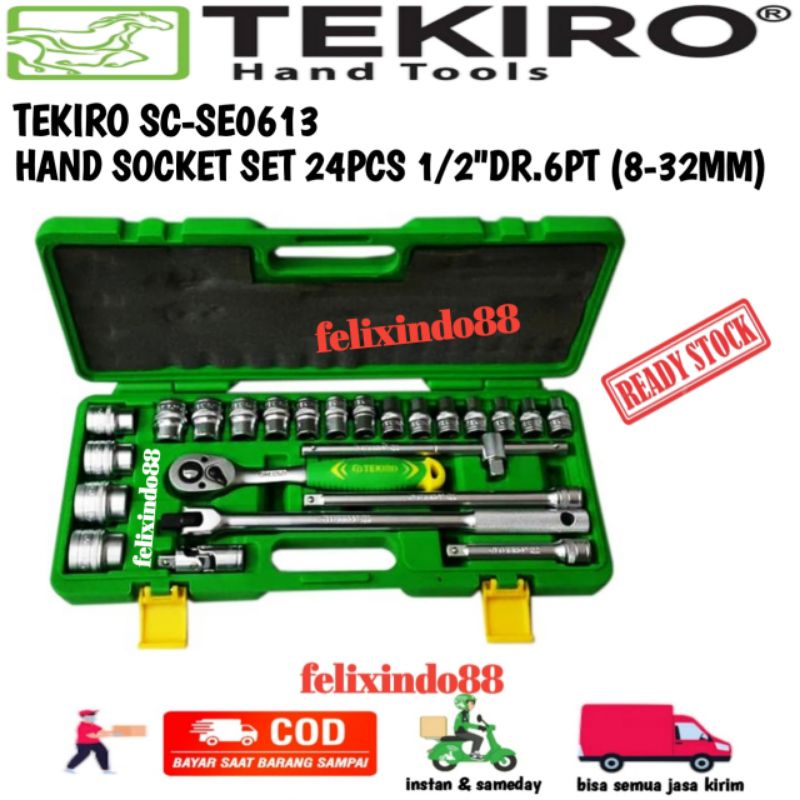 KUNCI SOK SET 24 PCS TEKIRO 8 - 32 MM 1/2" 6PT ORIGINAL PROMO MURAH SC-SE0613
