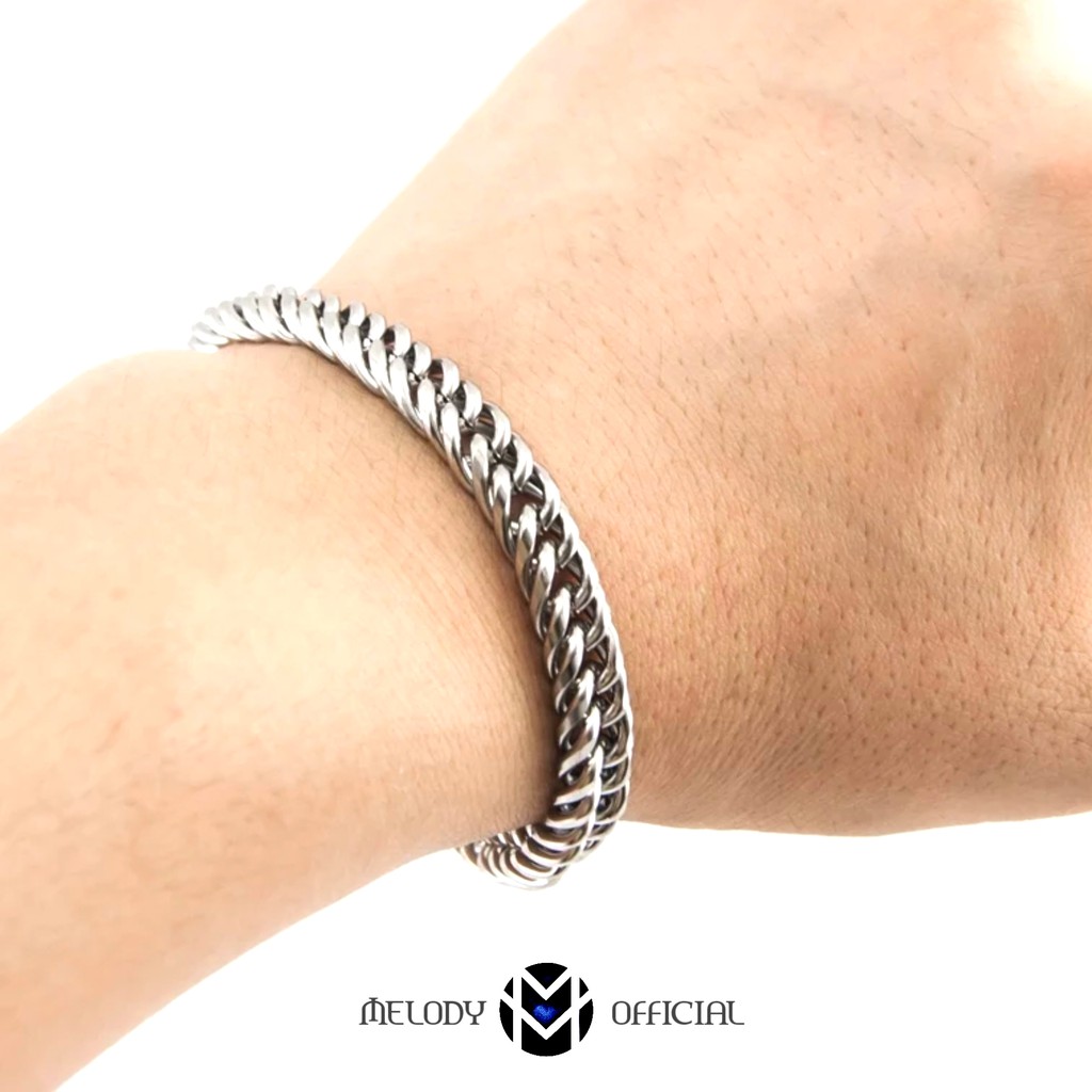 Gelang Pria Titanium Silver Rantai Cowok Cewek Sedang Simpel Original Anti Karat