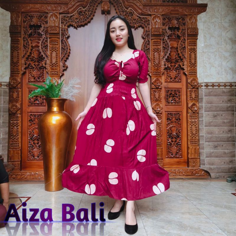 Dress Daster Panjang Cassandra Motif Coffee Kopi Cofee Lengan Pendek Rayon Super Premium Bali Terbar