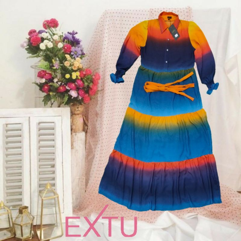 Baju Gamis Wanita Floathing Floating Extu Pelangi Bangkok gradasi Tye die Tie