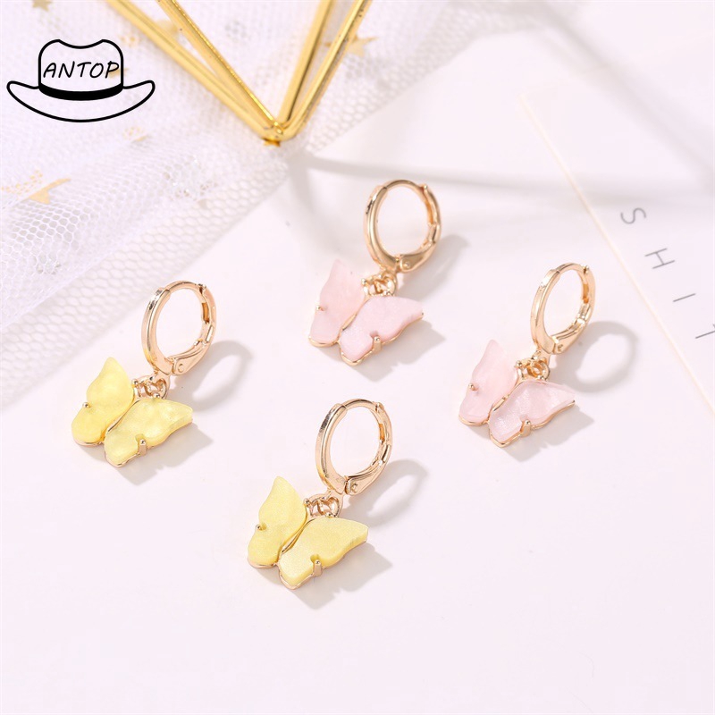 Antop！6 Warna Mode Korea Anting Kupu-kupu Lady Kupu-kupu Pendant Earrings Acrylic Drop Earrings Hoop Gadis Perhiasan