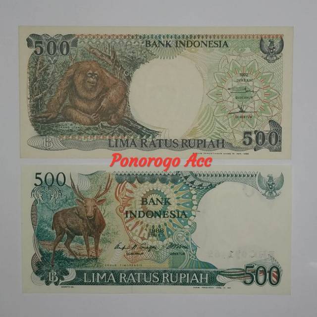 (GRESS) Paket uang kuno 500 rupiah orang utan dan 500 rupiah rusa 500 menjangan 500 kijang