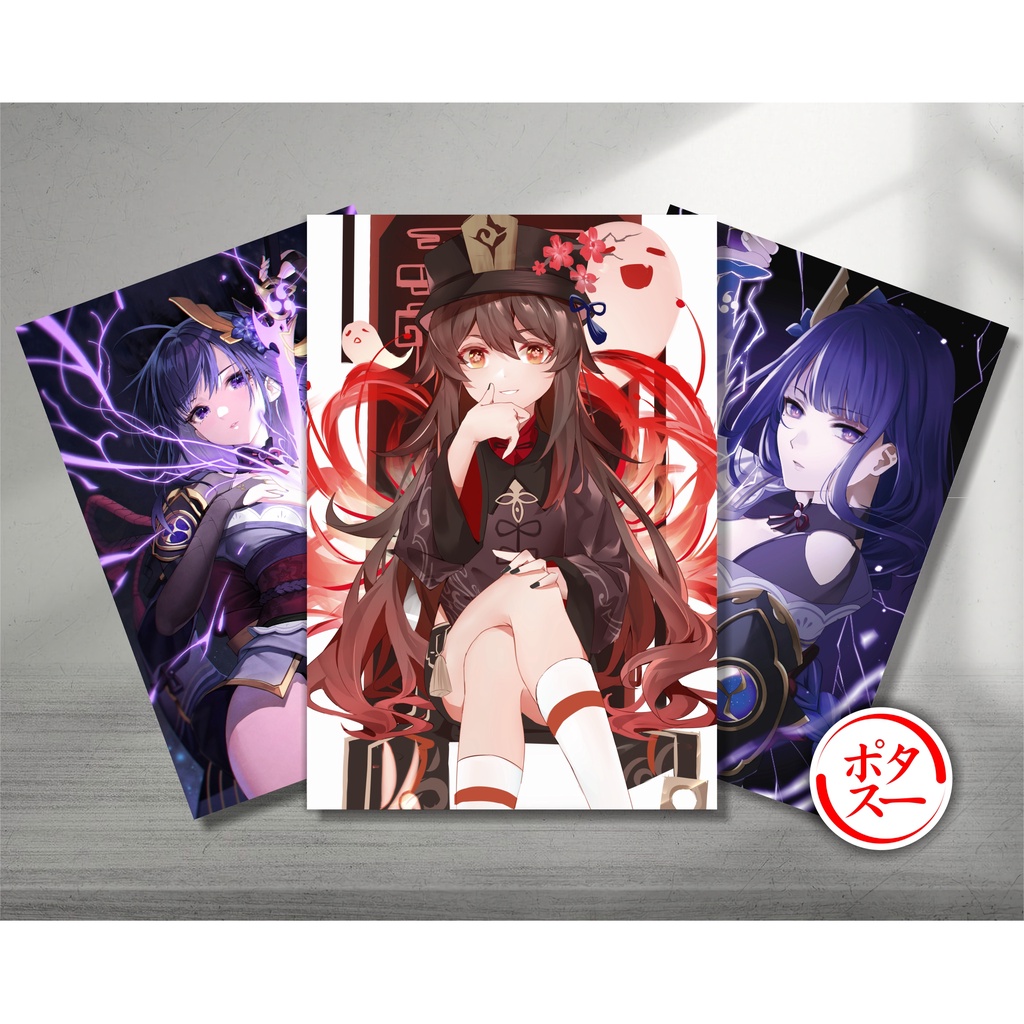Koleksi Poster A3 Anime Game Hu Tao Raiden Shogun - Ayaka Eula Ganyu Kazuha Keqing Klee Shenhe Raiden Shogun Xiao Yae Miko Zhongli