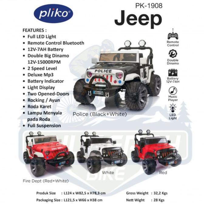 BIG SALE    Mainan Mobil Aki Anak Pliko Jeep Rubicon Pk-1908 - Red White Gayakuid5