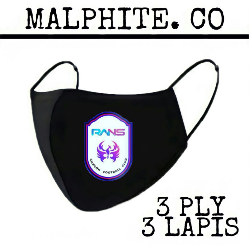 Masker Kain 3 Lapis 3 Ply Scuba Hijab Motif Logo Gambar Klub Club Bola RANS CILEGON FC 3ply Earloop