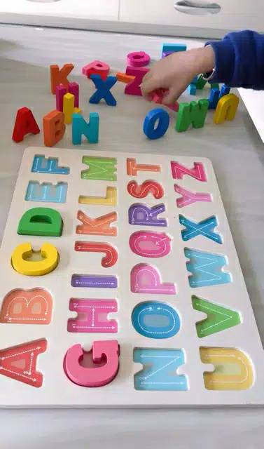 Montessori Wooden Letter Huruf kecil besar angka Kayu a-z