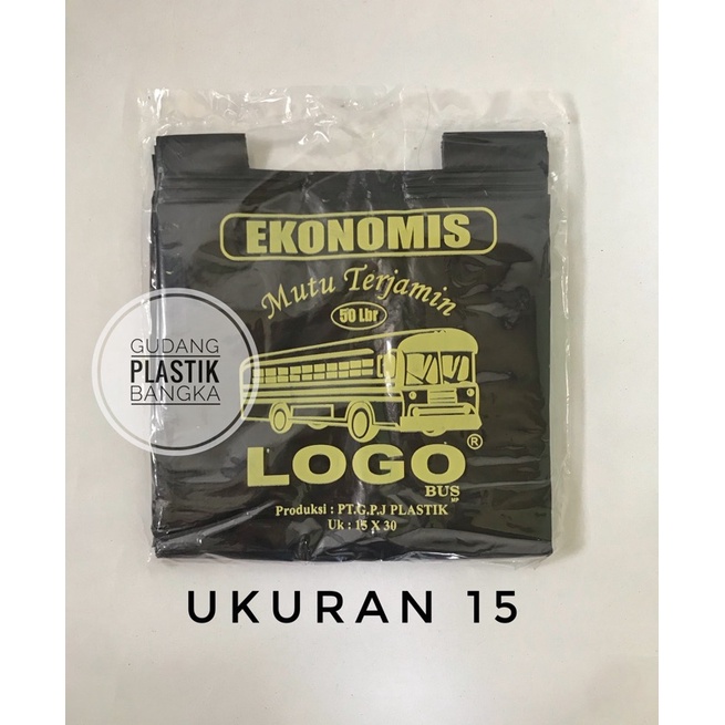 KANTONG PLASTIK KRESEK LOGO/LOCO HITAM EKONOMIS  (50 LEMBAR) UKURAN 15  / 17 TERMURAH