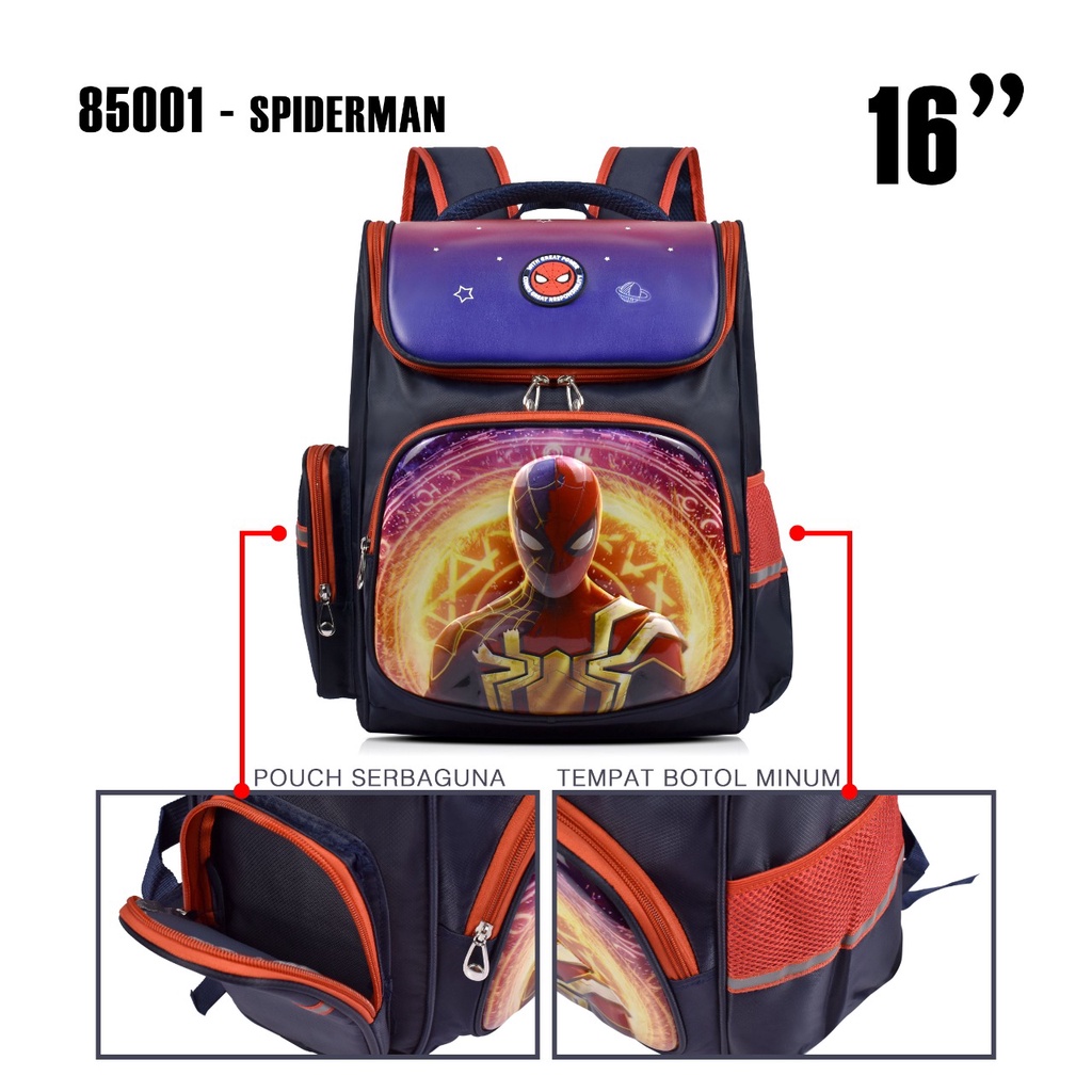 Tas Cartoon Spiderman 85001 16 Inch Tas Ransel Anak Tas Sekolah Tas Timbul Double Decker Import