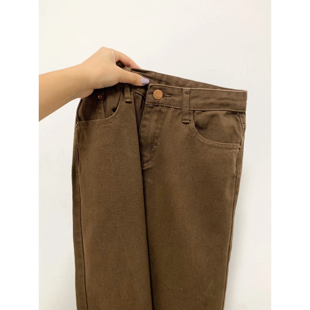 Coklat korea highwaist lurus celana jeans wanita Import