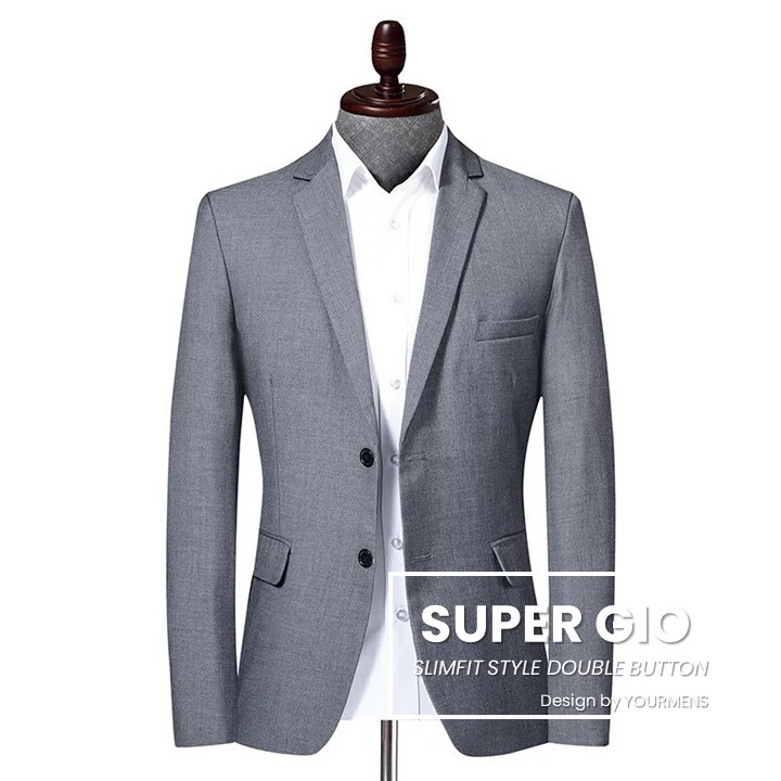 BLAZER PRIA SEMI FORMAL DOUBLE BUTTON SLIMFIT GIO GREY TWIST ORIGINAL NIKAYU FULL FURING