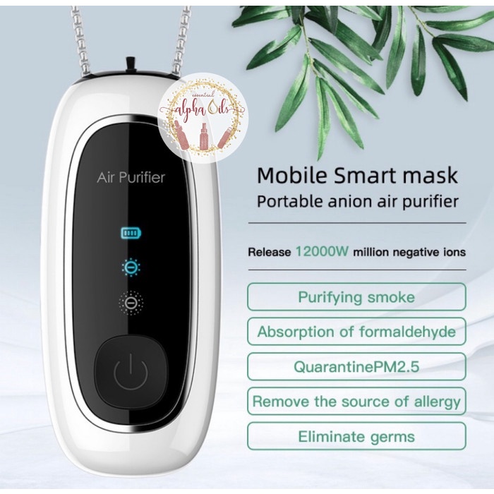 Air Purifier Necklace Portable Ion Negatif Usb Kalung Pembasmi Virus - Putih