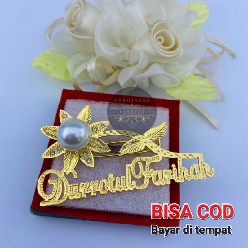 BROS UKIR NAMA BUNGA MATAHARI DAN PERMATA LAPIS EMAS 24K | ANTI KARAT DAN ANTI LUNTUR
