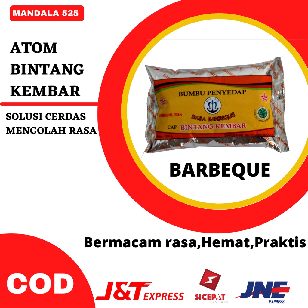 

Atom Bintang Kembar Bumbu Masak Dapur Bubuk Tabur Instan Penyedap Aneka rasa Barbeque 250 gr