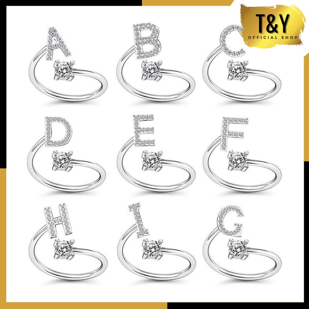 T&amp;Y  Cincin Wanita Fashion / Putih Silver / Korea Cincin Wanita Huruf A - O # BISA COD