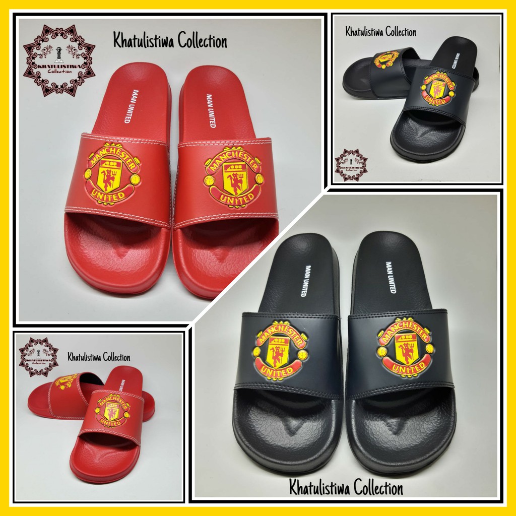 Sandal Slop Pria / Sandal Club Bola Manchester United Hitam & Merah / Sandal Kasual Pria