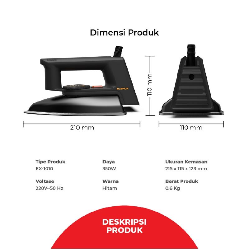 Maspion Setrika Listrik Blackbarry Anti Lengket 350Watt EX1010BB