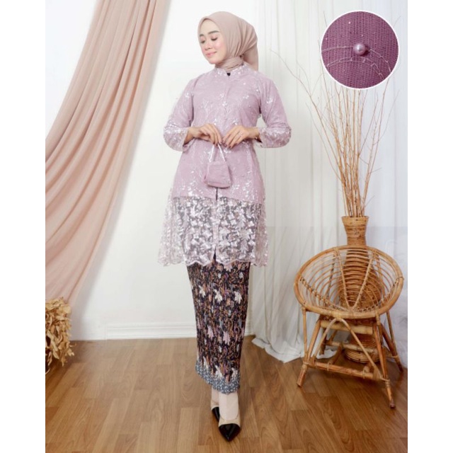 Permata Olshop / Kebaya Tunik Busui Kekinian / Kebaya Seragam Keluarga Tunik / Kebaya Brokat / Kebaya Busui / Wisuda / Setelan Kebaya Modern