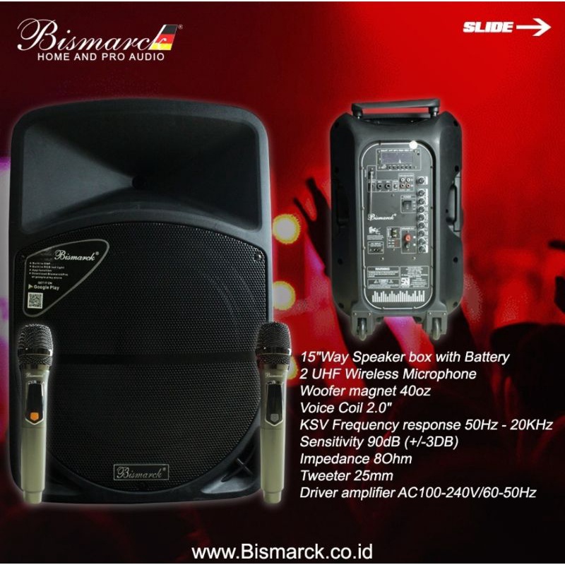 Speaker aktif portable Bismarck 15 inch BSX 12S15 Smart Dsp remote BSX12S15