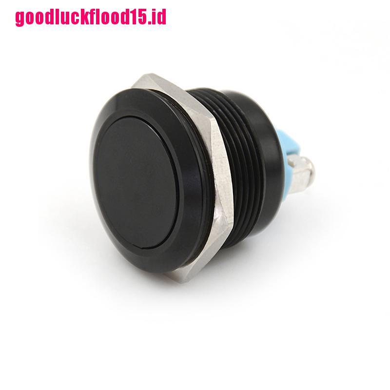 {LUCKID}1PC 22mm waterproof black momentary metal flat top push button switch