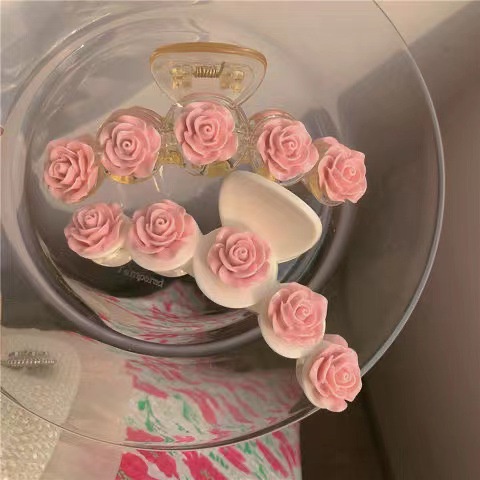 Jepit Rambut Bentuk Bunga Camellia Warna Pink Bahan Akrilik Gaya Korea Untuk Wanita