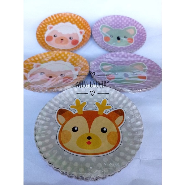 (12pcs)Piring Kertas Kue Roti Ulang tahun Motif Karakter Lucu Kecil Murah Grosir