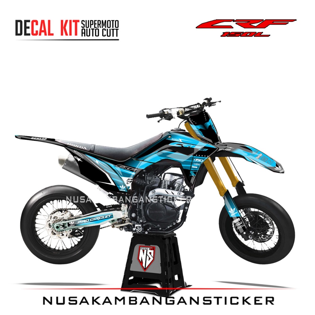 Decal Stiker Supermoto Motor Honda CRF 150 L Full Body Biru Toska Grafis Racing Team Sticker Kit Aut