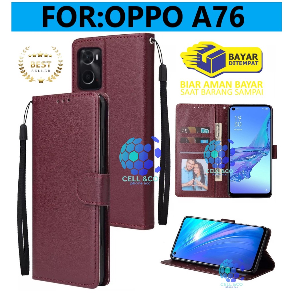 NEW OPPO A76 CASE FLIP LEATHER WALLET PREMIUM FLIP CASE BUKA TUTUP KESING HP CASING FLIP CASE WALLET OPPO A76