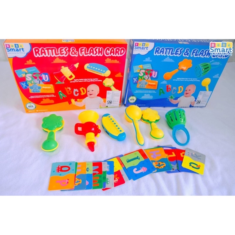 Bebe Smart Rattles &amp; Flash Card Set Mainan Edukasi Kartu Pintar Bayi Sensorik Kado Hadiah Anak Pegangan Bunyi Kerincing Bayi