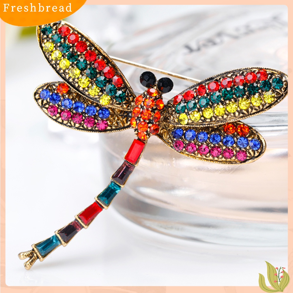 [ TERLARIS]Women Vintage Multicolor Rhinestone Dragonfly Insect Scarf Accessory Brooch Pin