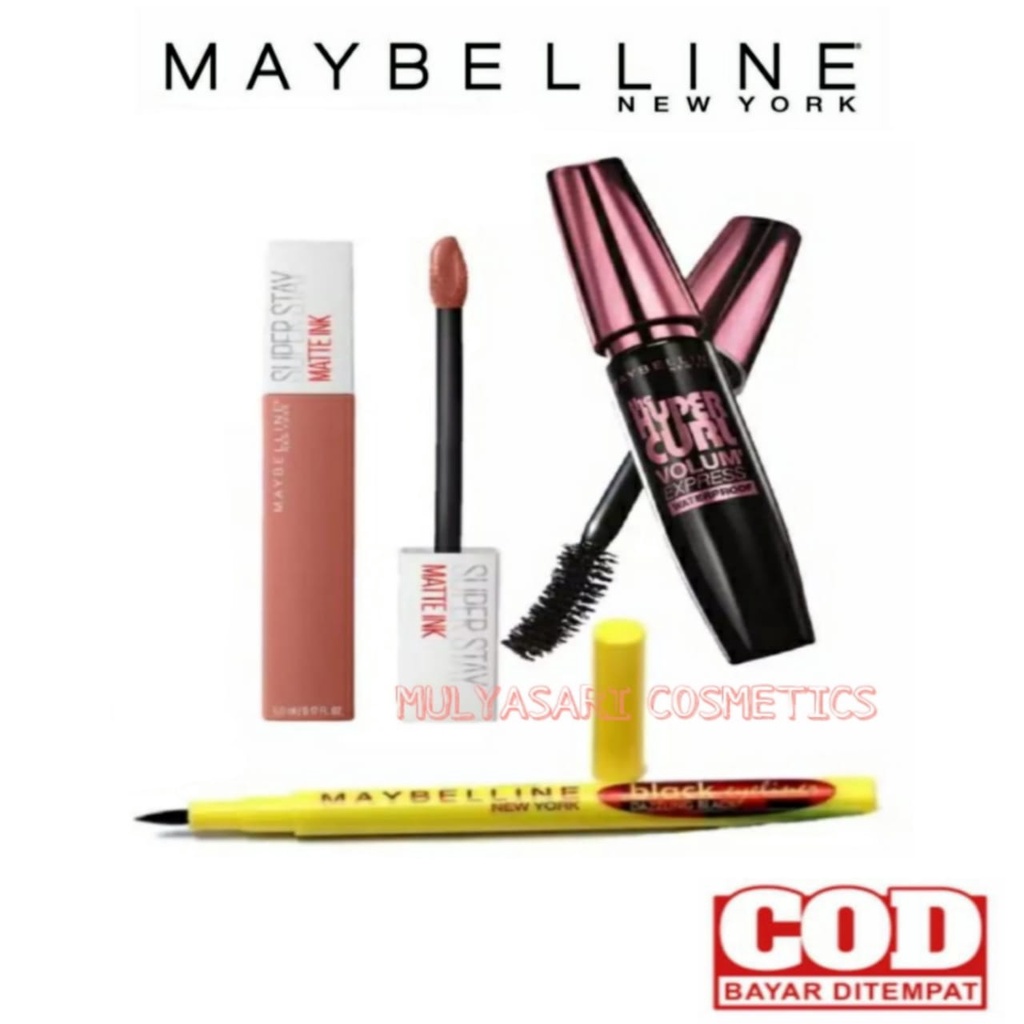 Paket Hemat / Paket Make up Wanita Terlaris Murah / Paket Kosmetik Maybelline 3 in 1 - Lipstik - Eye