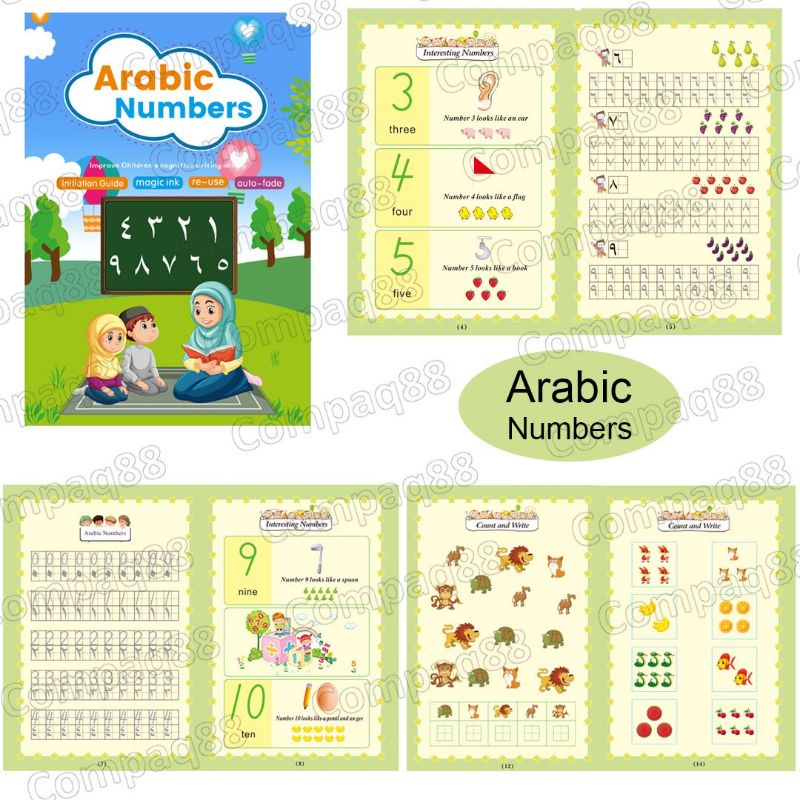 1 Set 2 Buku Magic Pratice Book Hijaiyah &amp; Arabic Numbers Buku Belajar Menulis Buku Magic 3D