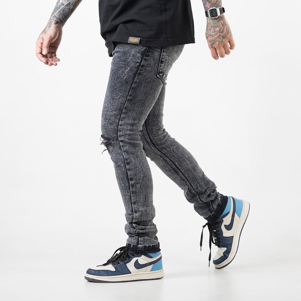 sepan jeans black full denim ripped - Celana Jeans Sobek Ripped Black Full Denim Sobek Skinny Slim Fit Biker Jeans Denim